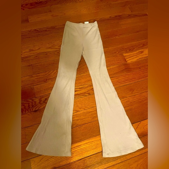 Ribbed flare bell bottom leggings high waisted retro stretch Boho Hippie 90s y2k - Picture 1 of 5